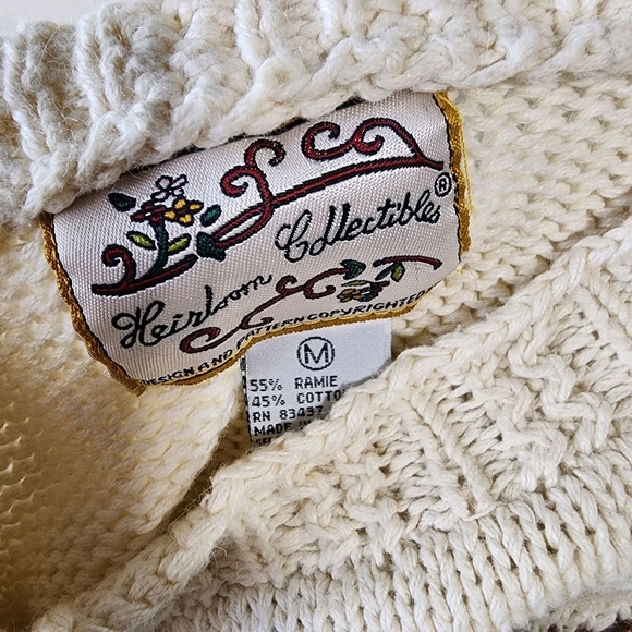 Vintage Heirloom Collections Creme And floral Chunky knit sweater | Sz Medium - Picture 8 of 9